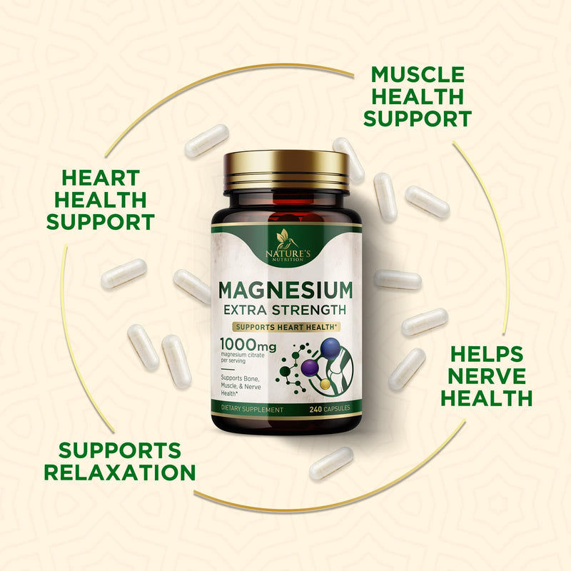 Magnesium 1000 mg Citrate - High Potency Mineral Support (Bone, Heart, Nerves & Muscles) - 240 Capsules