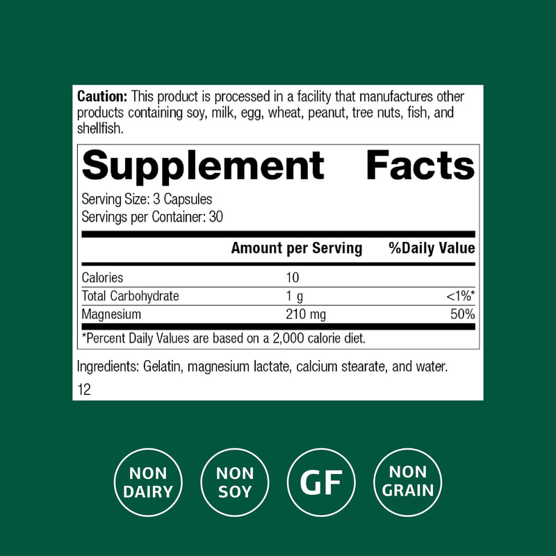 Standard Process Magnesium Lactate 90 Capsules | Energy, Muscle & Bone Support