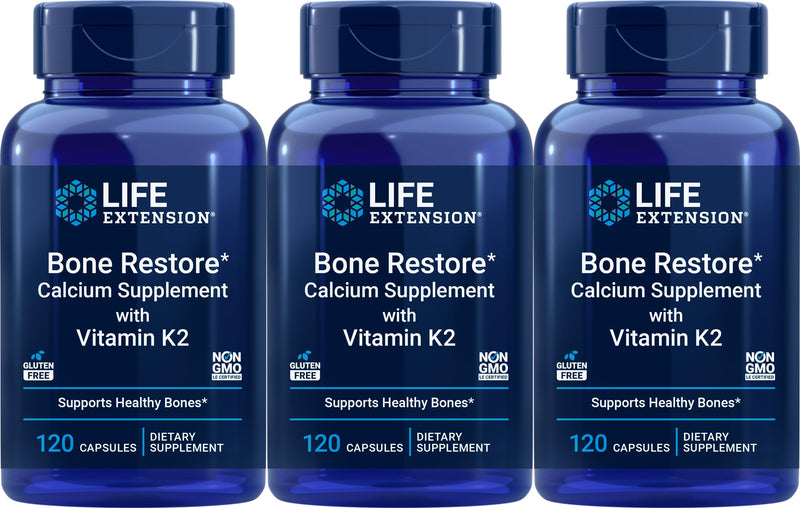 Life Extension Bone Restore Calcium with Vitamin K2 — 120 Capsules (Pack of 3)
