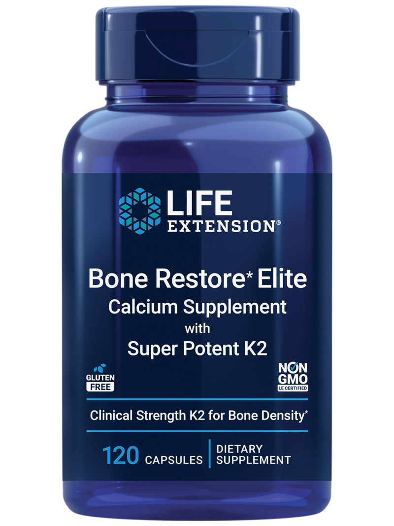 Bone Restore Elite Calcium with K2 - Life Extension | Gluten-Free & Non-GMO | 120 Capsules