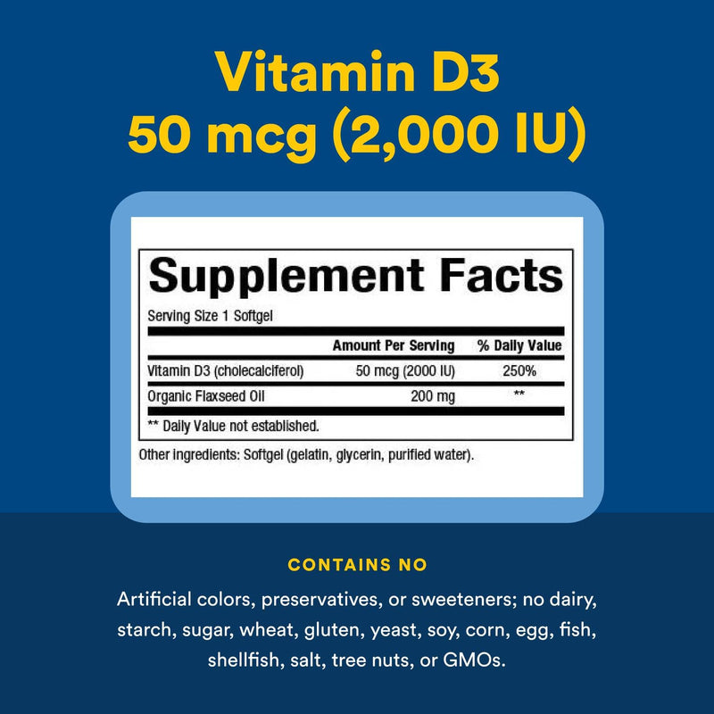 Natural Factors Vitamin D3 2000 IU (50 mcg) | Supports Bones, Muscles & Immunity | 120 Softgels