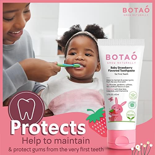 BOTAO Fluoride Free Baby Toothpaste | Natural Toddler Toothpaste | Strawberry Flavored - Training Toothpaste for Toddlers | EWG Verified, Vegan, SLS Free, Safe to Swallow, Aloe Vera (3 Pack)