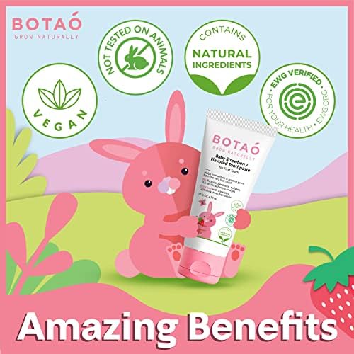 BOTAO Fluoride Free Baby Toothpaste | Natural Toddler Toothpaste | Strawberry Flavored - Training Toothpaste for Toddlers | EWG Verified, Vegan, SLS Free, Safe to Swallow, Aloe Vera (3 Pack)