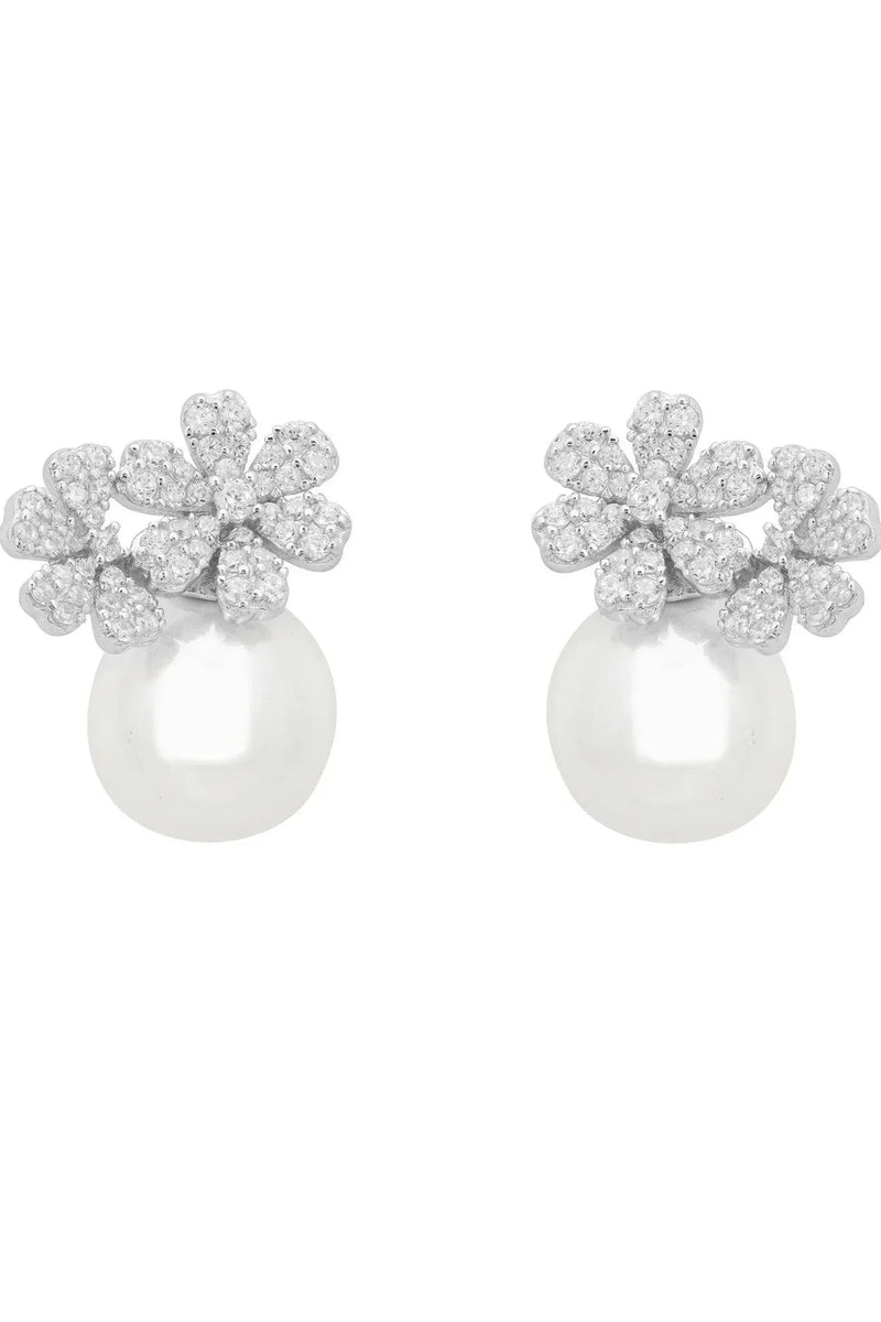 Bouquet And Pearl Stud Earrings Silver