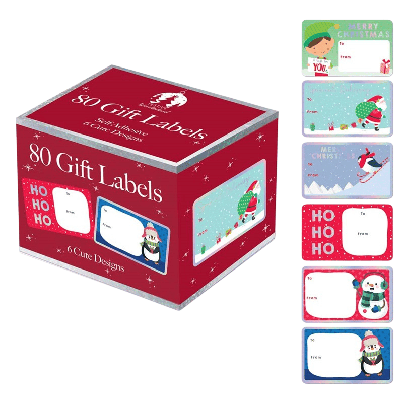 Boxed Christmas gift labels 80 pack - cute.