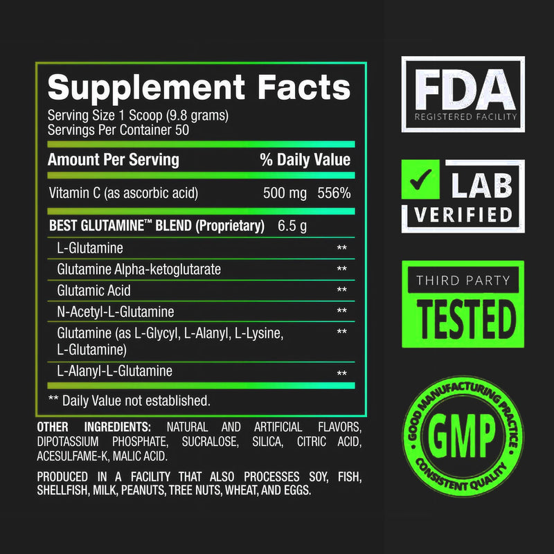BPI Sports Best Glutamine Supplement | Lime Sherbet – 50 Servings, 6 Glutamine Forms + Vitamin C