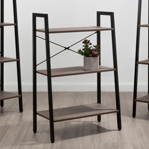 Three Tier Dark Oak Veneer Ladder Shelf Unit | Bradbury