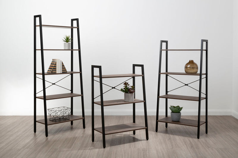 Three Tier Dark Oak Veneer Ladder Shelf Unit | Bradbury