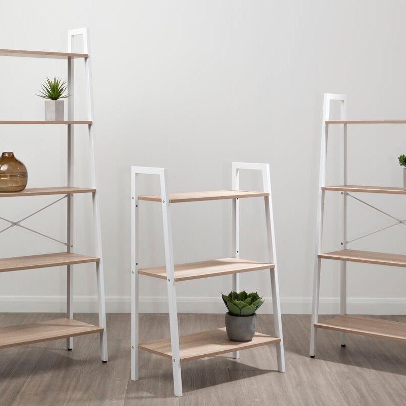 Three Tier Natural Oak Veneer Ladder Shelf Unit | Bradbury