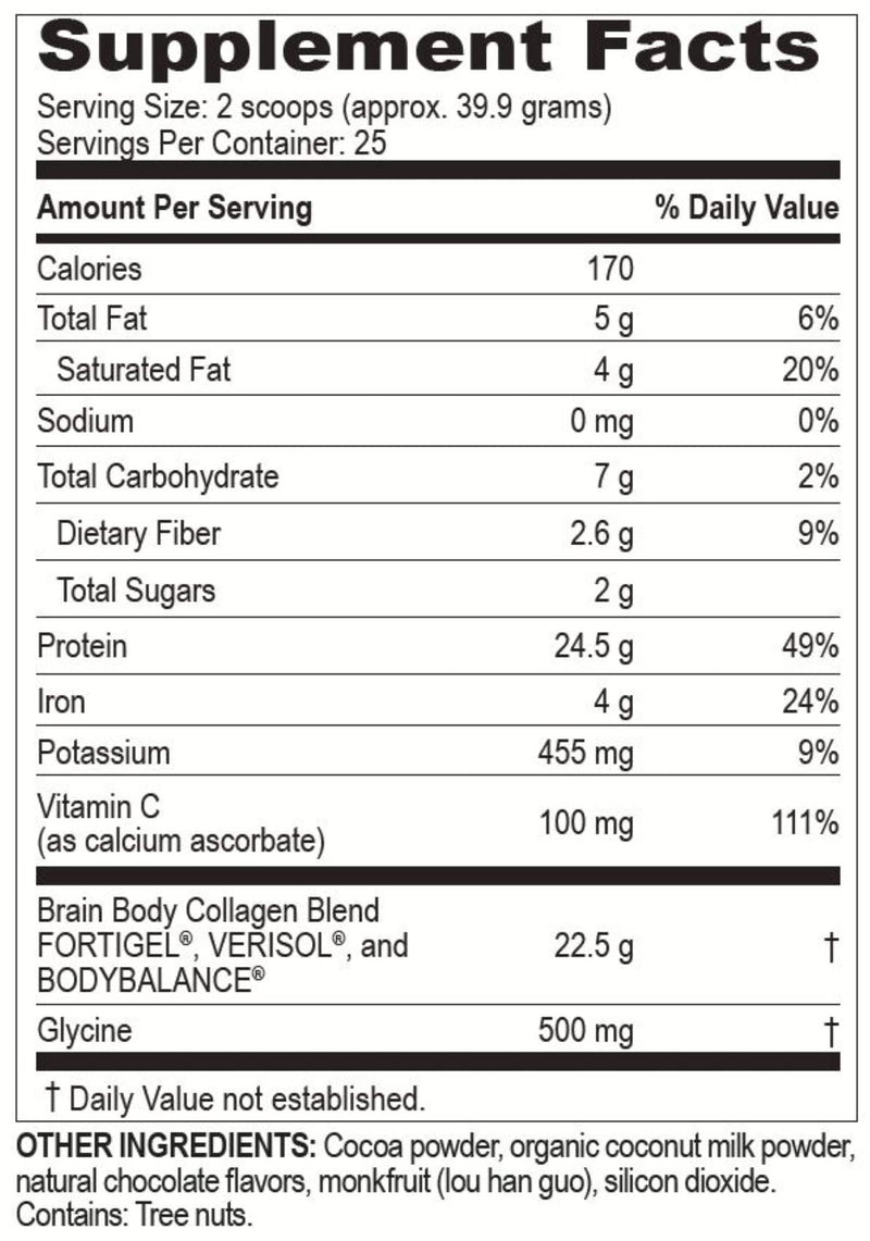 Brain Body Collagen Peptides Powder – Creamy Natural Chocolate 997g