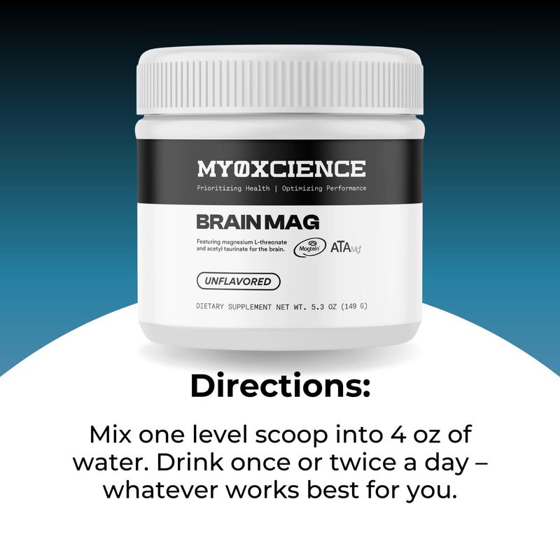 MYOXCIENCE Brain Mag | Magnesium L-Threonate Magtein & Magnesium Glycinate Powder (Unflavored) – 60 Servings