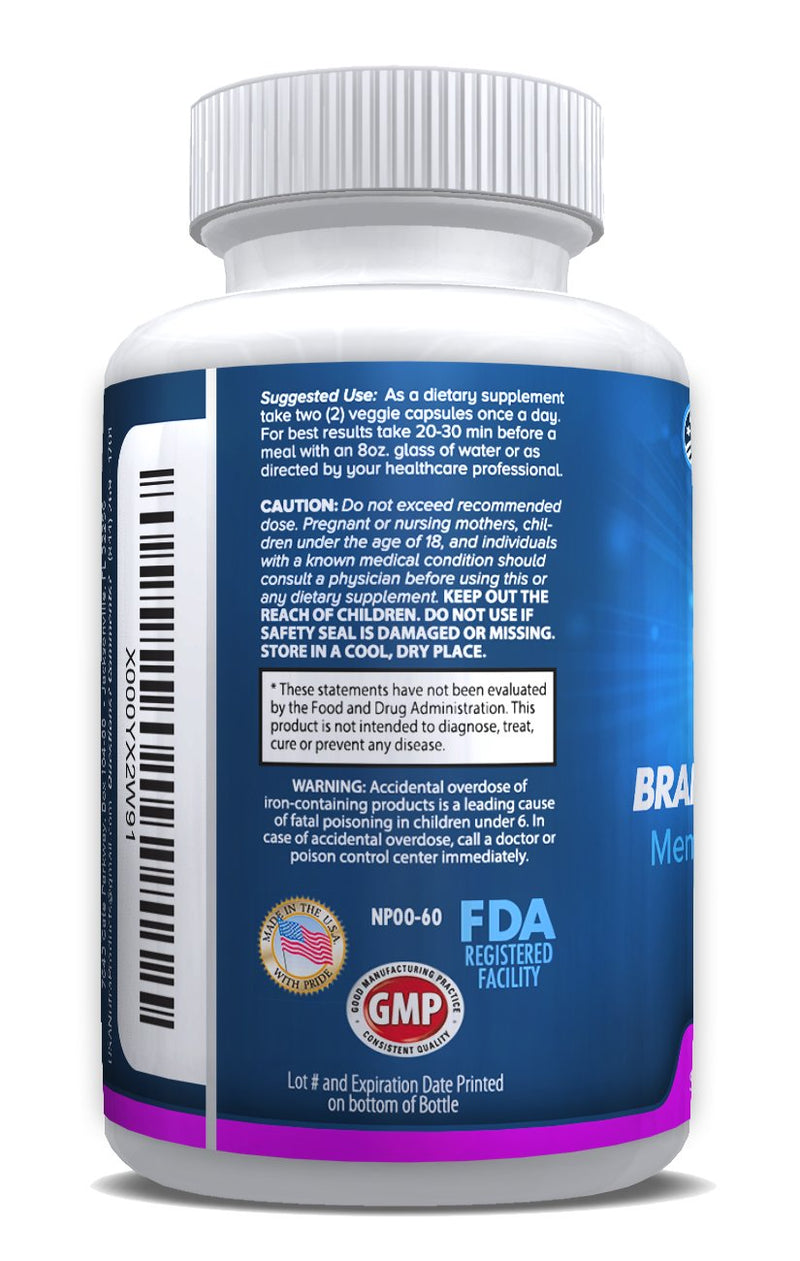 Brain Support Plus – Brain Supplement for Memory, Focus & Clarity | 1000mg, 60 Capsules, Made in USA