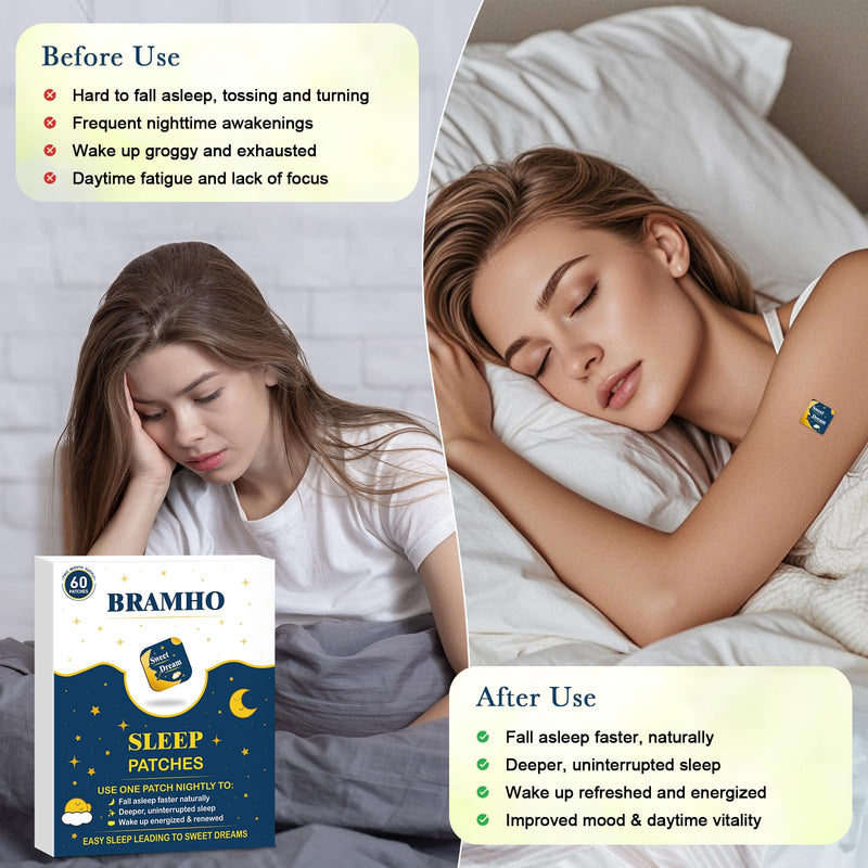 BRAMHO Sleep Patches for Adults - Melatonin, Magnesium & Sour Cherry - Plant-Based Sleep Aid - 60 Count