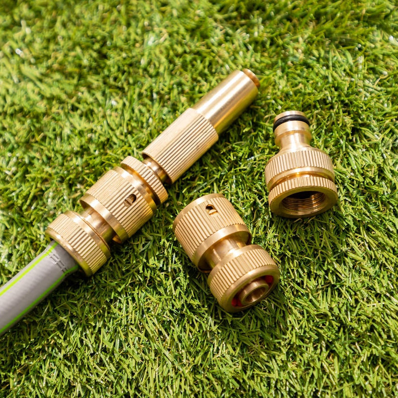 4 Piece Brass Hose Fitting Set with Spray Nozzle & Tap Adaptor