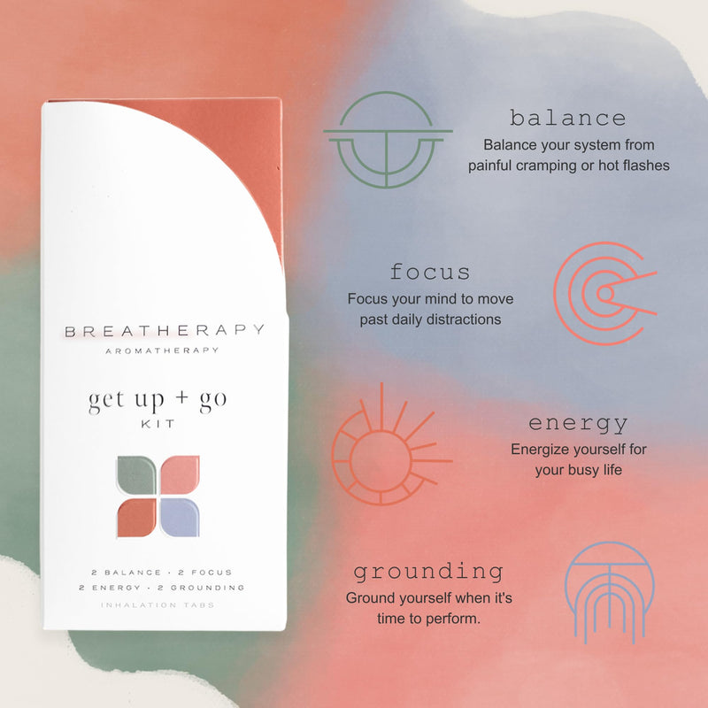 Breatherapy Get Up + Go Kit – 8-Pack Aromatherapy InhalationTabs (Energy, Focus, Balance, Grounding)