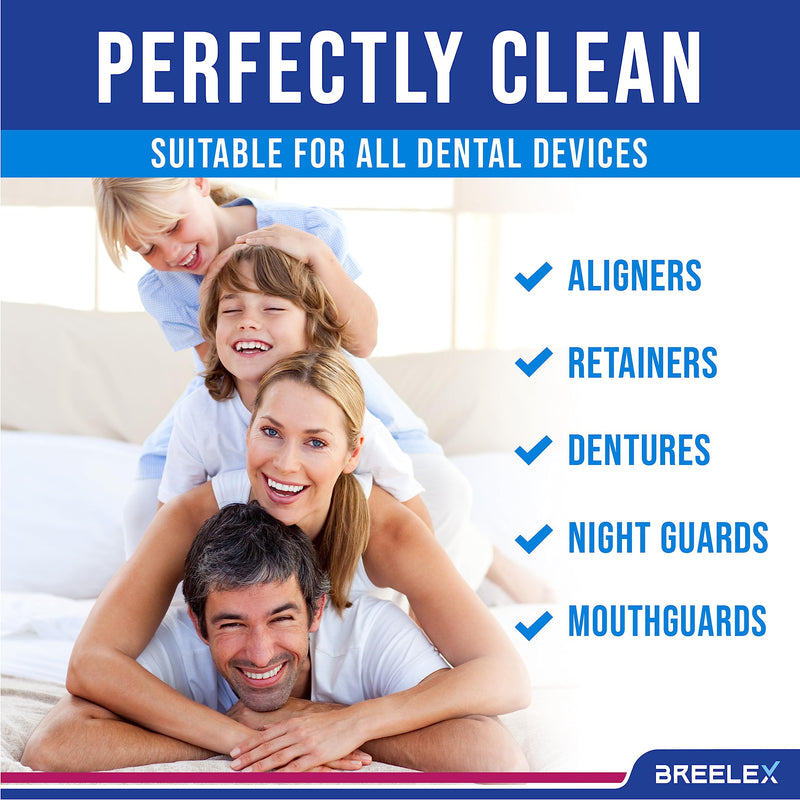 Breelex Denture Cleaning Tablets - 120 Retainer Cleaner Tablets for Aligner, Mouth & Night Guard - FSA HSA Approved Products - Dental Cleanser for Nightguard - Fresh in 3 Minute - Denture Cleaner