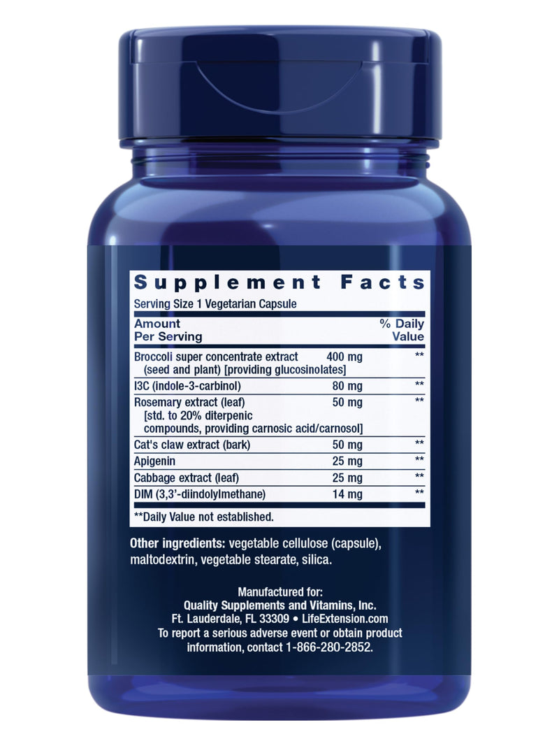 Life Extension Cruciferous Vegetable Extract Blend - I3C, DNA Health & Hormone Support, 60 Capsules