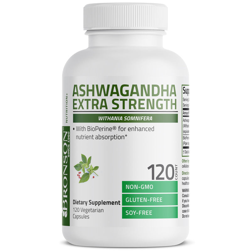 Bronson Ashwagandha Extra Strength – Stress & Mood Support with BioPerine, 120 Vegetarian Capsules