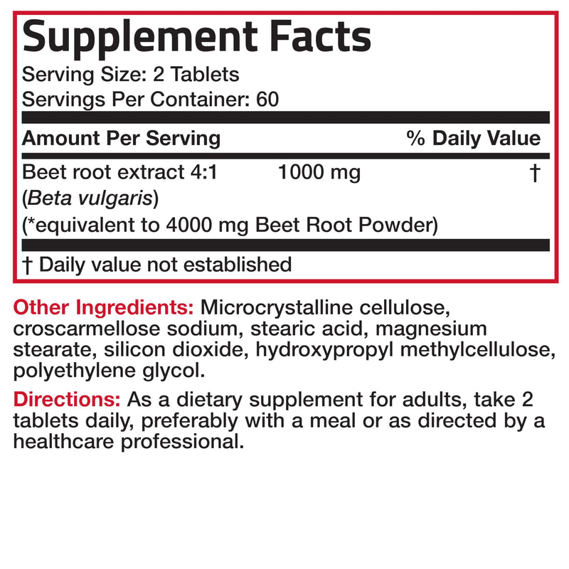 Bronson Beet Root Double Strength - Non-GMO, 120 Vegetarian Tablets