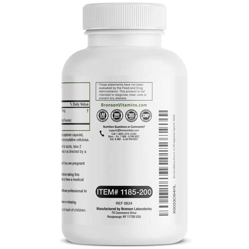 Bronson Bilberry Extra Strength - Eye Health Support (200 Veggie Caps)