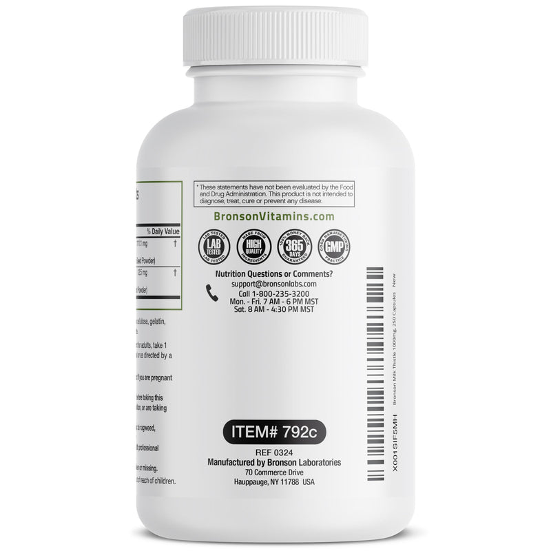 Bronson Milk Thistle Silymarin Marianum & Dandelion Root – Liver Health Support, 250 Capsules