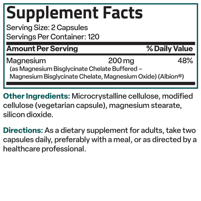 Bronson Magnesium Glycinate 200 mg – Chelated for High Absorption, Non-GMO, 240 Vegetarian Capsules
