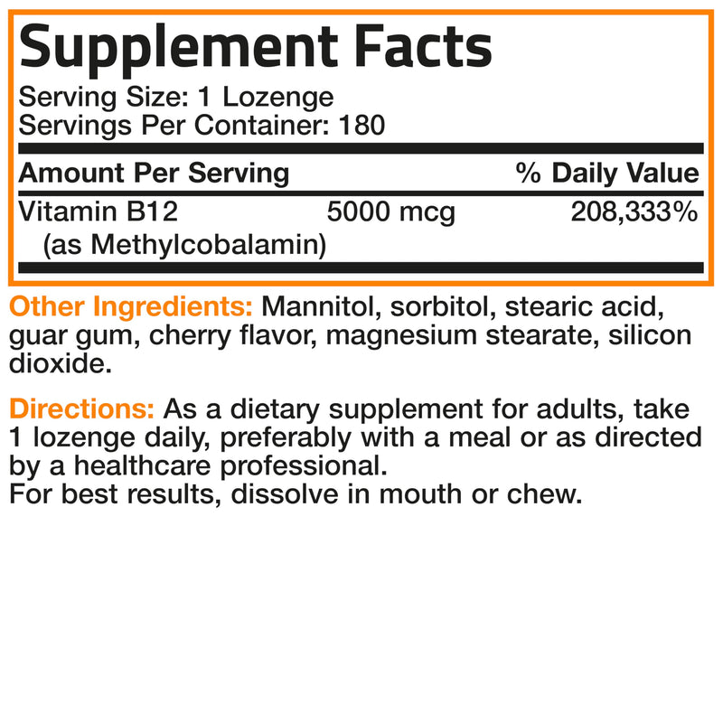 Bronson Methyl B12 5000 mcg | Energy & Brain Support, 180 Lozenges