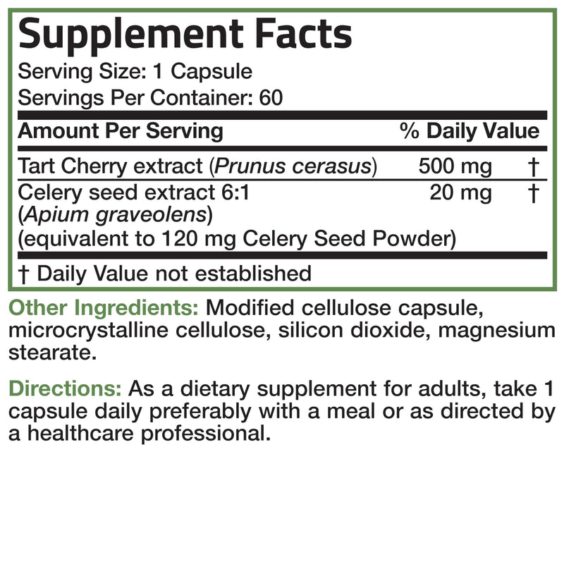 Bronson Tart Cherry + Celery Seed Capsules – Uric Acid Support & Joint Mobility (60 Veg Capsules)