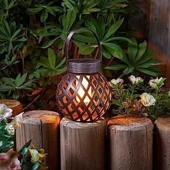 Cool Flame Solar Hanging Lantern Bronze Effect Outdoor Light 20cm