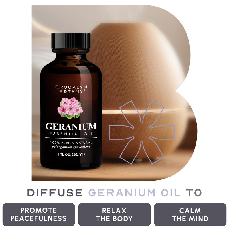 Brooklyn Botany Geranium Essential Oil – 100% Pure & Natural, Premium Grade, 1 Fl Oz
