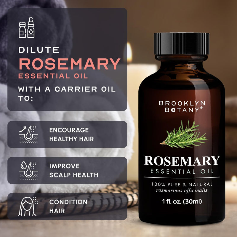 Brooklyn Botany Rosemary Essential Oil - 100% Pure, Premium Grade, 1 Fl Oz