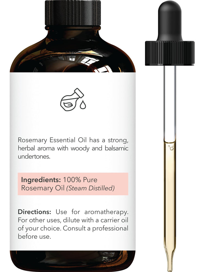 Brooklyn Botany Rosemary Essential Oil - 4 fl oz - 100% Pure & Natural - Premium Grade with Dropper
