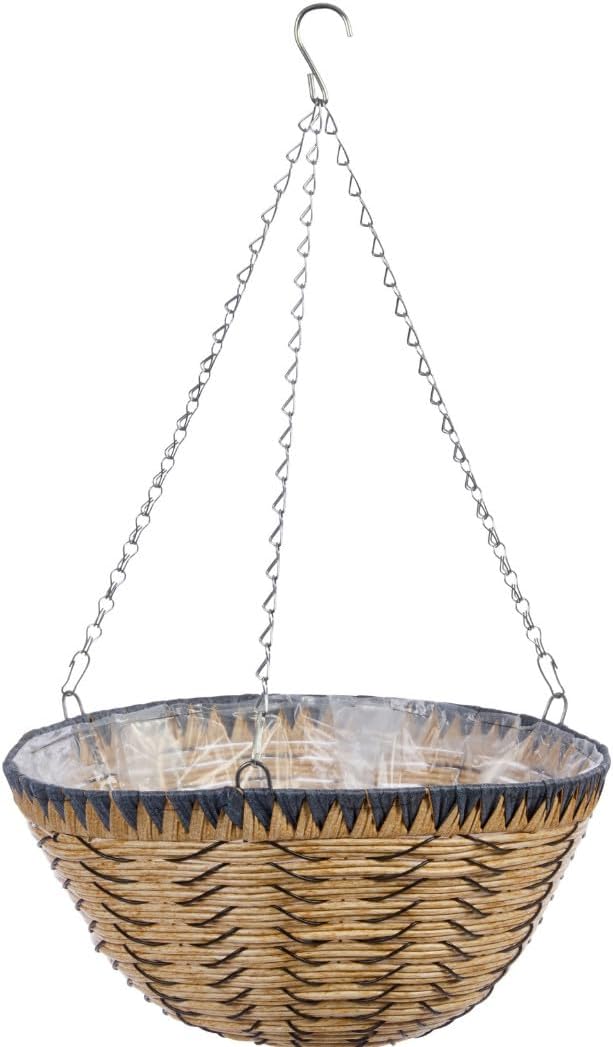 35cm Pre-Lined Rattan Hanging Basket Planter with Chain