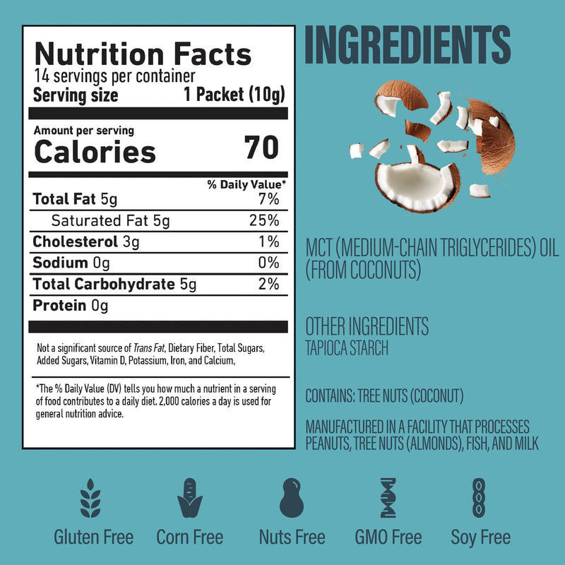 BUBS Naturals MCT Oil Powder Packets | Keto, Vegan & Paleo Friendly | 14 Travel Packets