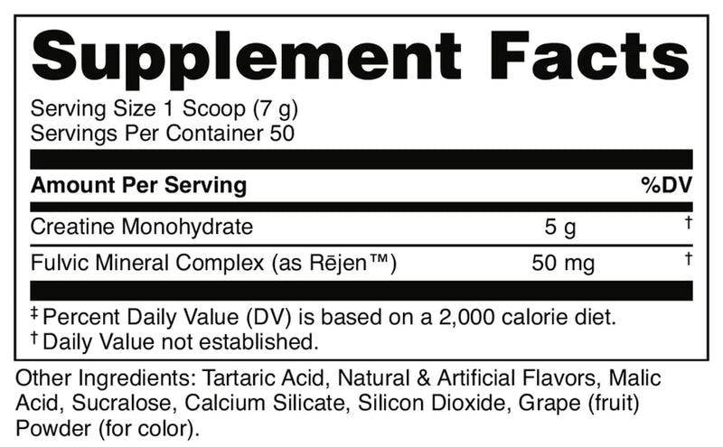 Bucked Up Grape Apple Creatine Monohydrate - 5g/Serving, 50 Servings, 250g - Made in USA