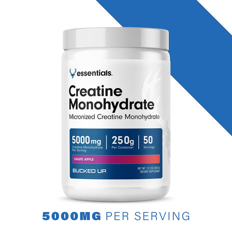 Bucked Up Grape Apple Creatine Monohydrate - 5g/Serving, 50 Servings, 250g - Made in USA