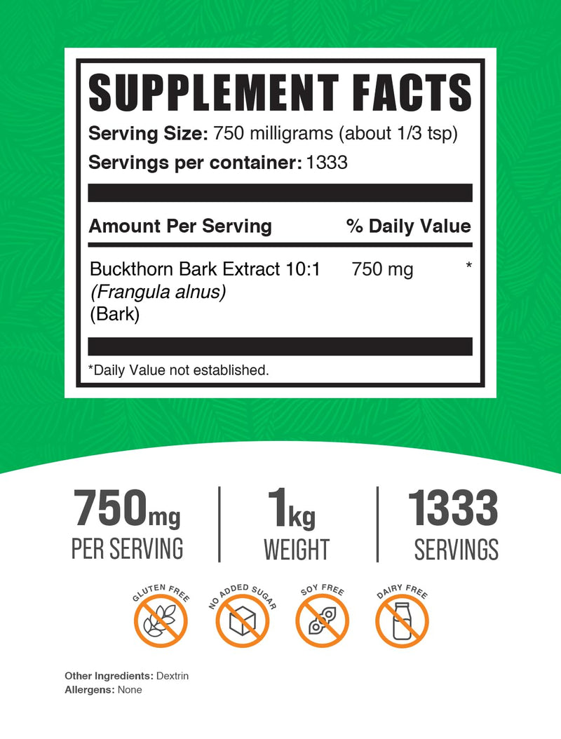 Buckthorn Bark Extract Powder 750mg - 1kg | Vegan & Gluten Free