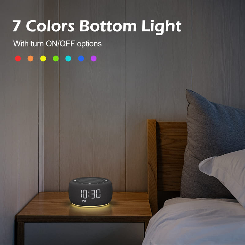 Buffbee Sound Machine & Alarm Clock 2-in-1 – 0-100% Brightness, 7-Color Light, 18 Sleep Sounds