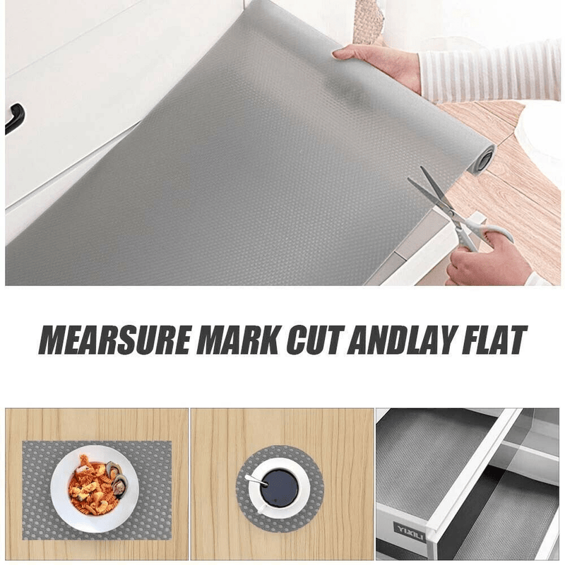 Bulk Roll - 45Cm x 500Cm Non-Slip Grey Waterproof Drawer Shelf Liner Mat UK - InStock