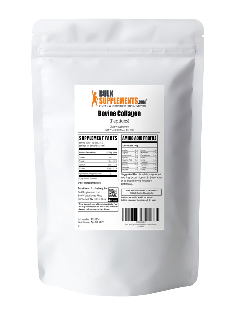BulkSupplements Collagen Peptides Powder – 1kg (2.2 lbs), Bovine, Hydrolyzed & Gluten Free