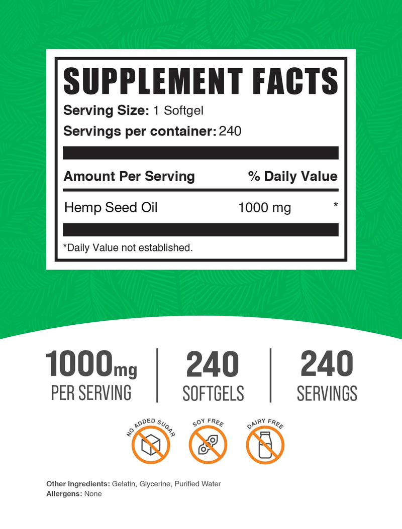 BulkSupplements Hemp Seed Oil Softgels 1000mg - Omega-3, Gluten Free - Pack of 2