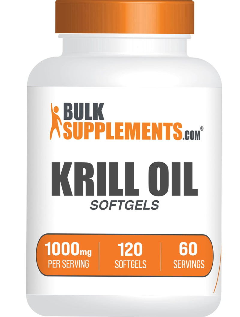 BulkSupplements.com Krill Oil 1000mg Softgels - Antarctic Krill Oil, Omega-3 & DHA - Gluten Free, 2 Softgels per Serving, 120 Count
