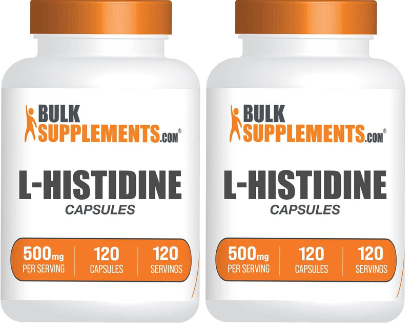 BulkSupplements L-Histidine Capsules - L-Histidine Base, Essential Amino Acid, Gluten Free | 120 Capsules per Bottle, Pack of 2