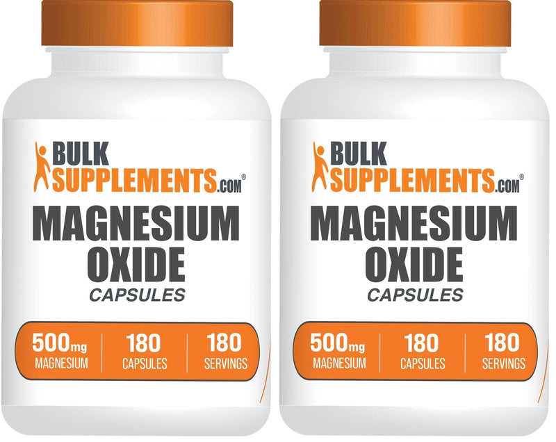 BulkSupplements Magnesium Oxide Capsules - 500mg, Gluten Free, 360 Capsules (2x180) | Magnesium Supplement