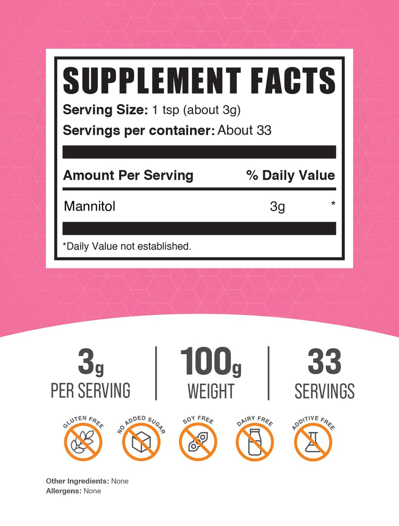 BulkSupplements Mannitol Powder – Sugar Substitute, Gluten-Free, 100g (3.5 oz) Pack of 4