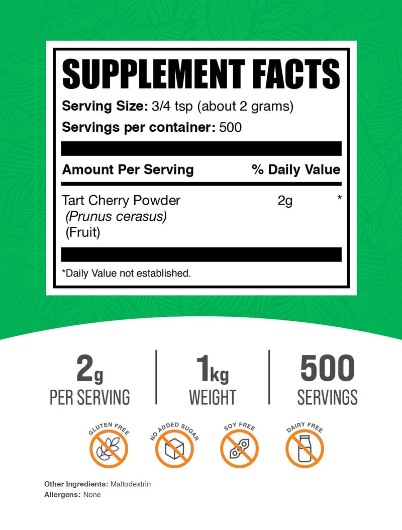 BulkSupplements Tart Cherry Powder - 1kg | Gluten Free, No Added Sugar