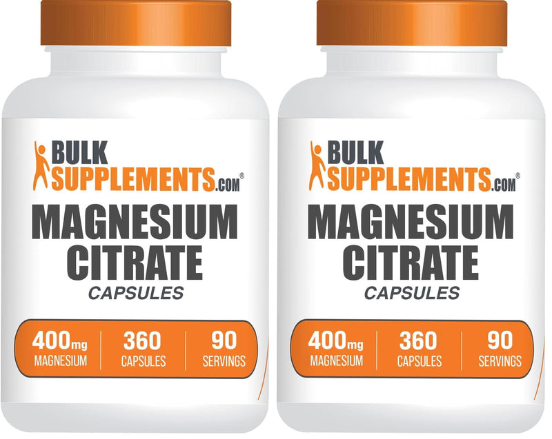 BulkSupplements Magnesium Citrate Capsules 400mg — Gluten Free, 4 Capsules per Serving, 360 Count (Pack of 2)