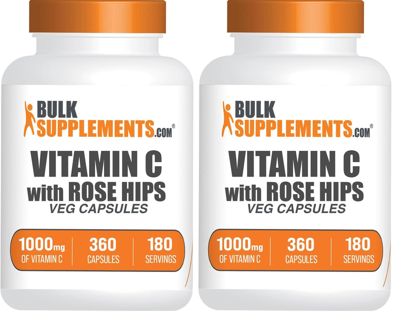 BulkSupplements Vitamin C with Rose HIPS Capsules – 1000mg Vitamin C, 15mg Rose HIPS, 360 Count (Pack of 2)