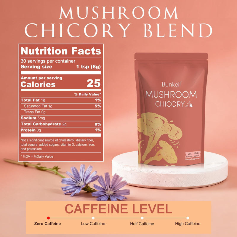 Bunkell Mushroom Chicory – Adaptogenic 6-Mushroom Powder for Energy, Digestion & Immunity