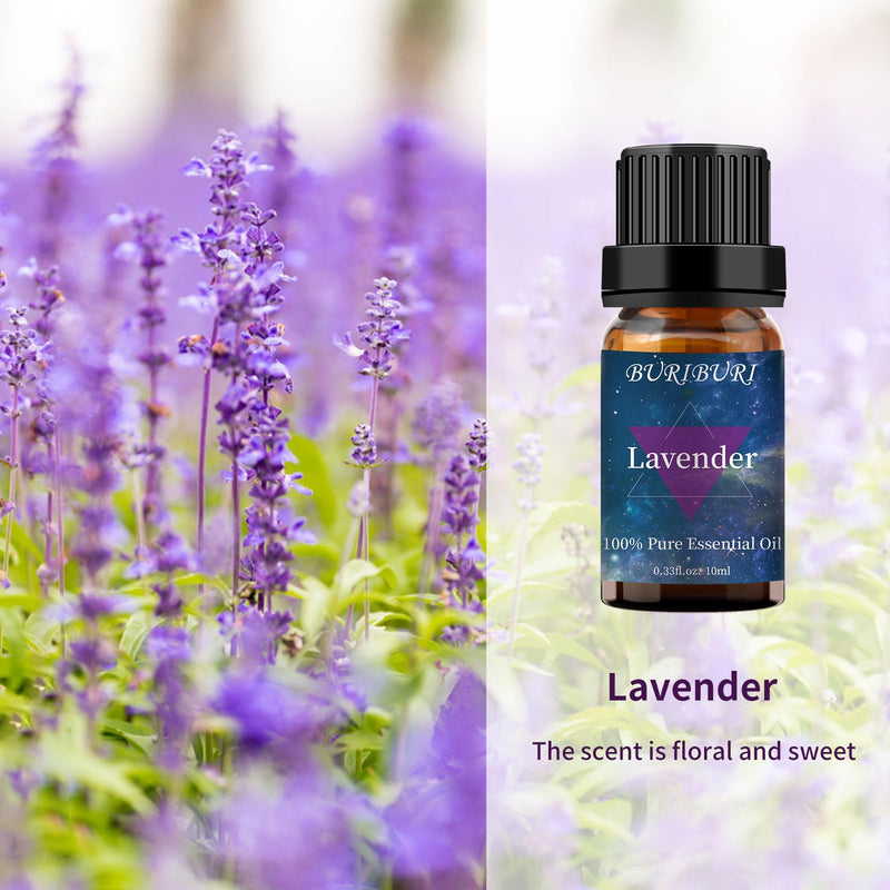 BURIBURI Rose & Lavender Essential Oil Set | 100% Pure Fragrance Oils for Diffuser, Massage & Candles